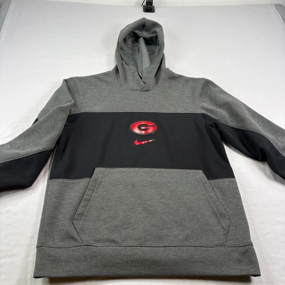 Georgia Bulldogs Hoodie Mens Small Gray Nike Dri Fit Pullover Sweatshirt NCAA